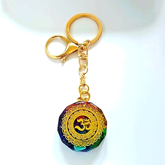 OM 🕉 Organite Chakra Energy Keychain Bag 👜🎒 Charm ~ Protect Purify Reiki - Picture 1 of 12